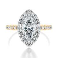 Signature Halo Marquise Engagement Ring - Two-Tone Pavé Band - Front View