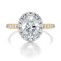 Signature Halo Oval Engagement Ring - Two-Tone Pavé Band - Front View