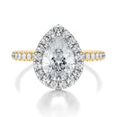Signature Halo Pear Engagement Ring - Two-Tone Pavé Band - Front View