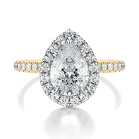 Signature Halo Pear Engagement Ring - Two-Tone Pavé Band - Front View