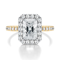Signature Halo Radiant Engagement Ring - Two-Tone Pavé Band - Front View