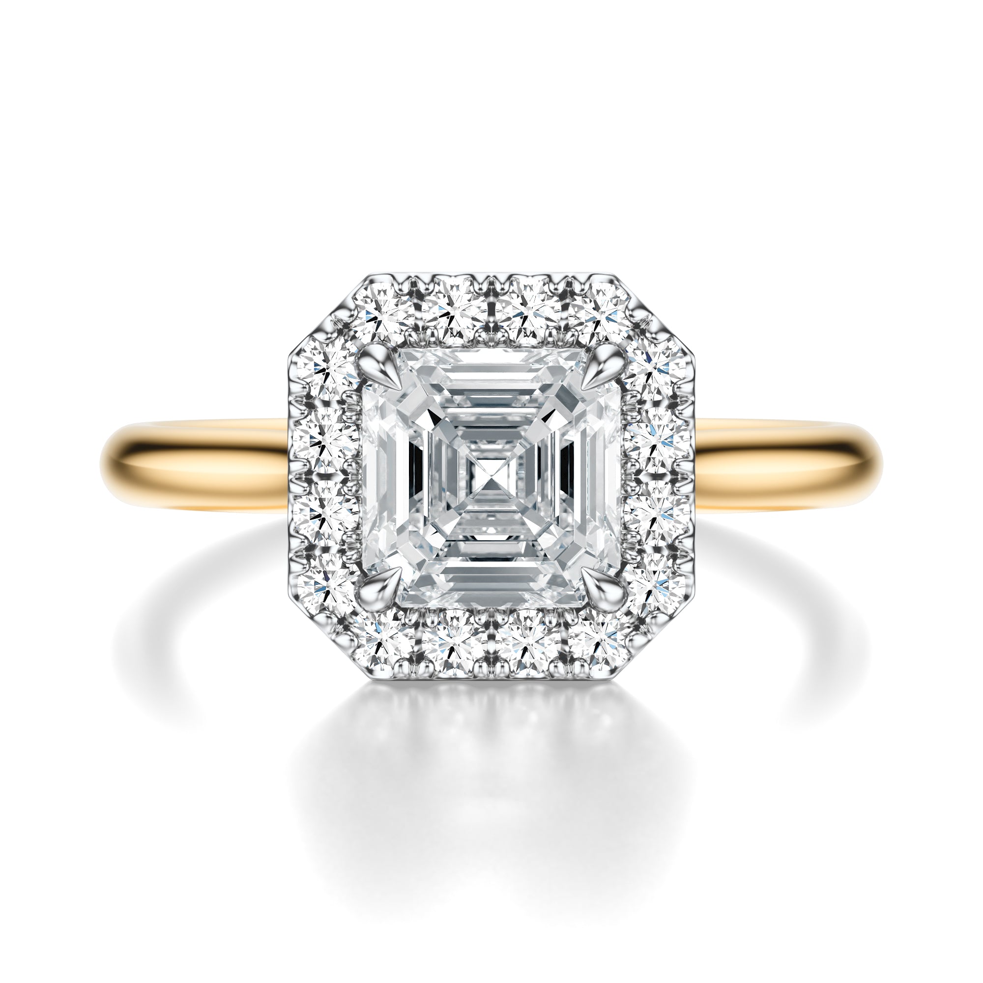 Signature Halo Asscher Engagement Ring - Two-Tone Polished Band - Front View