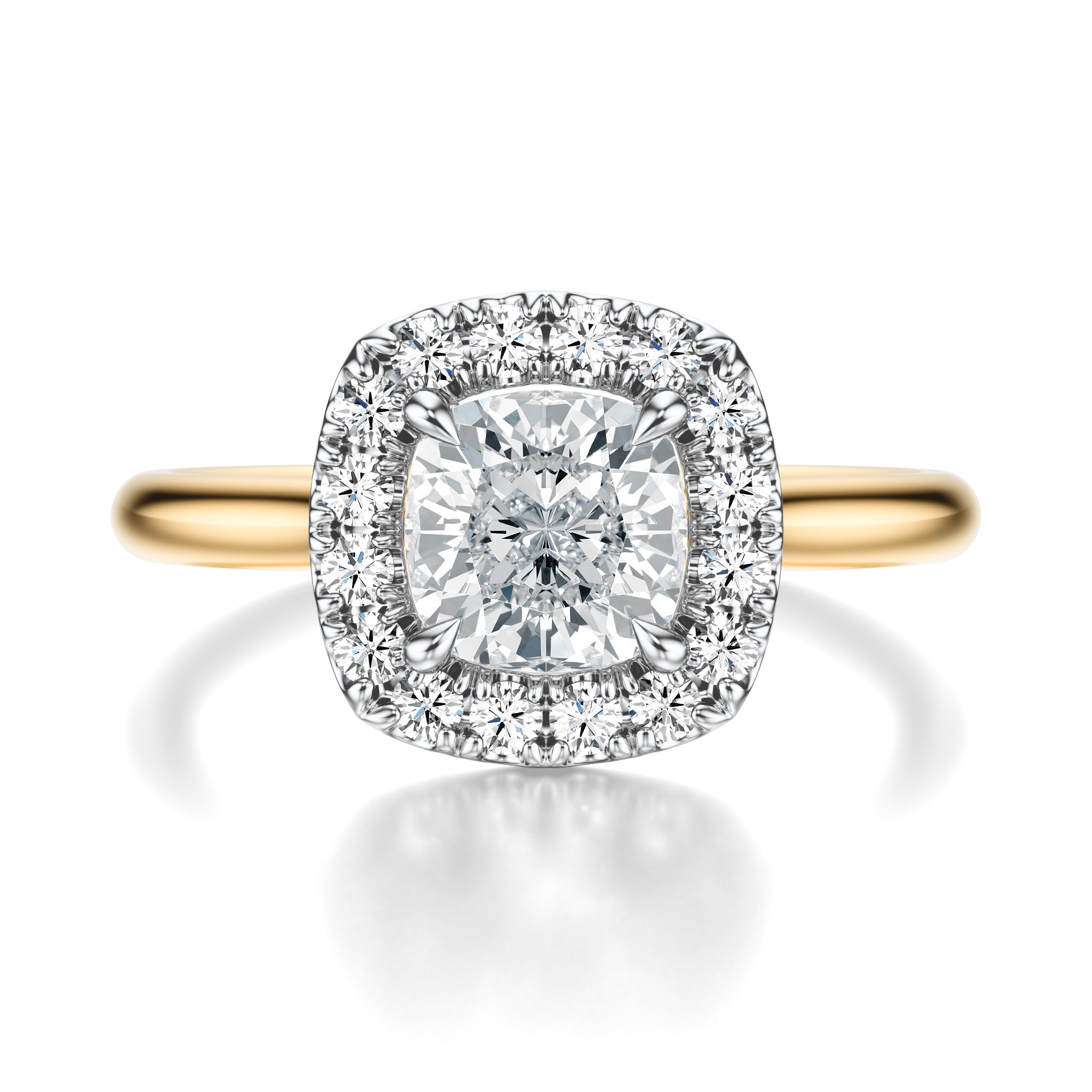 Signature Halo Cushion Engagement Ring - Two-Tone Polished Band - Front View
