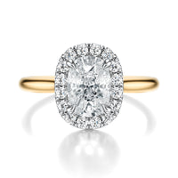 Signature Halo Elongated Cushion Engagement Ring - Two-Tone Polished Band - Front View