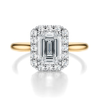 Signature Halo Emerald Engagement Ring - Two-Tone Polished Band - Front View