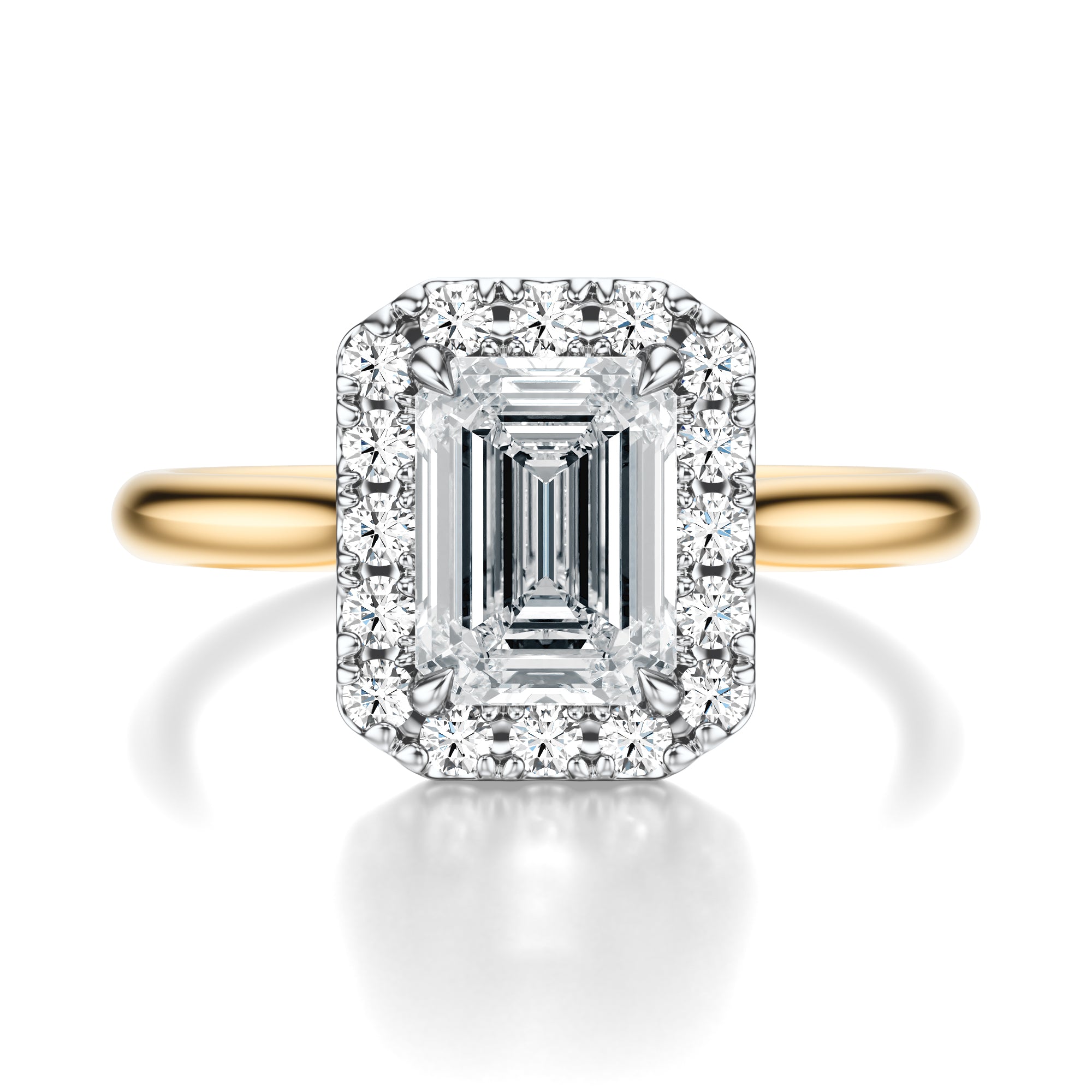 Signature Halo Emerald Engagement Ring - Two-Tone Polished Band - Front View