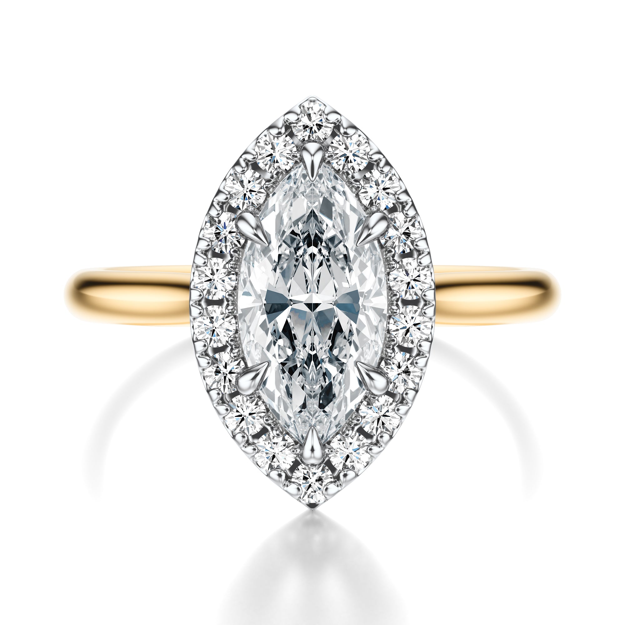 Signature Halo Marquise Engagement Ring - Two-Tone Polished Band - Front View