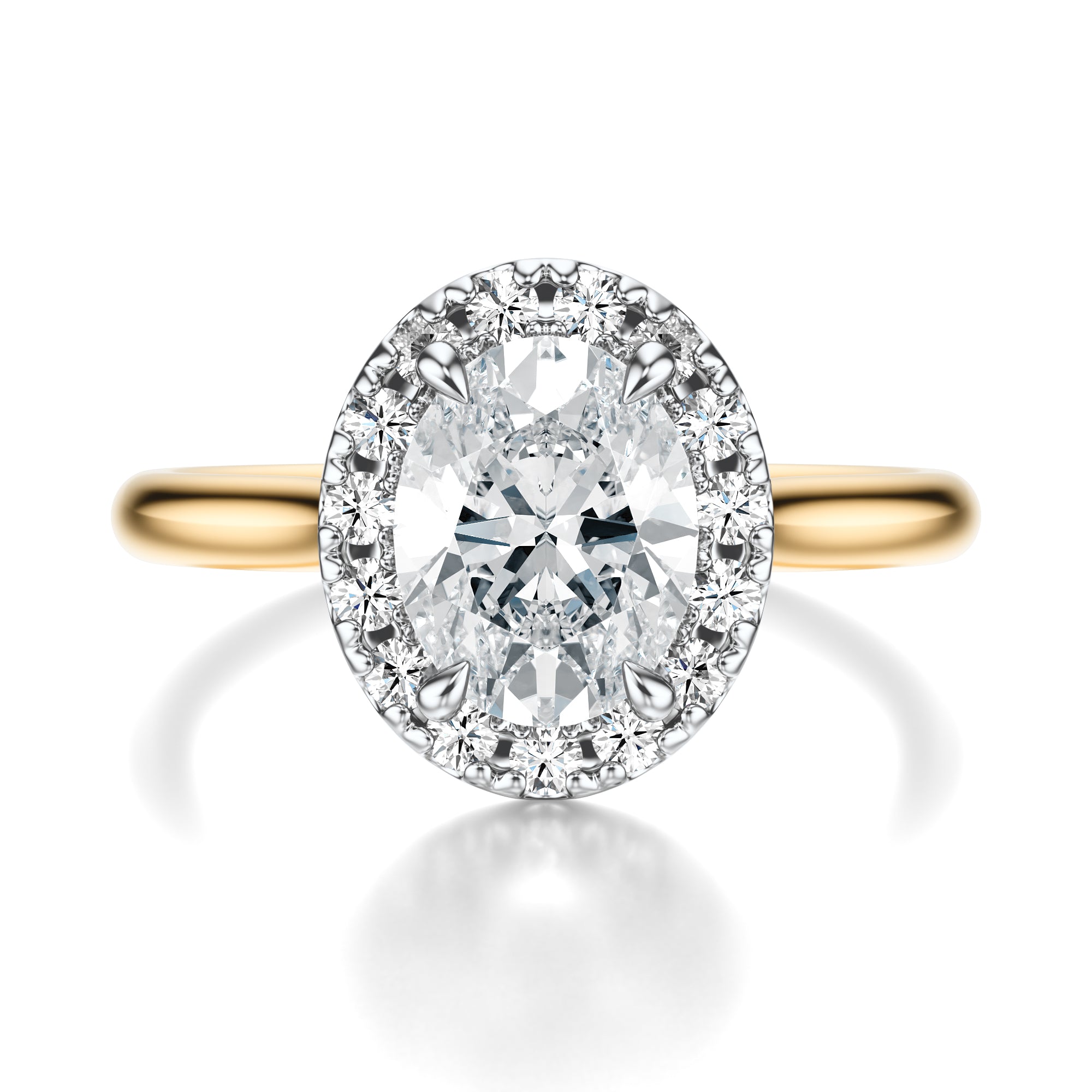 Signature Halo Oval Engagement Ring - Two-Tone Polished Band - Front View
