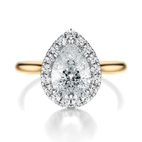 Signature Halo Pear Engagement Ring - Two-Tone Polished Band - Front View