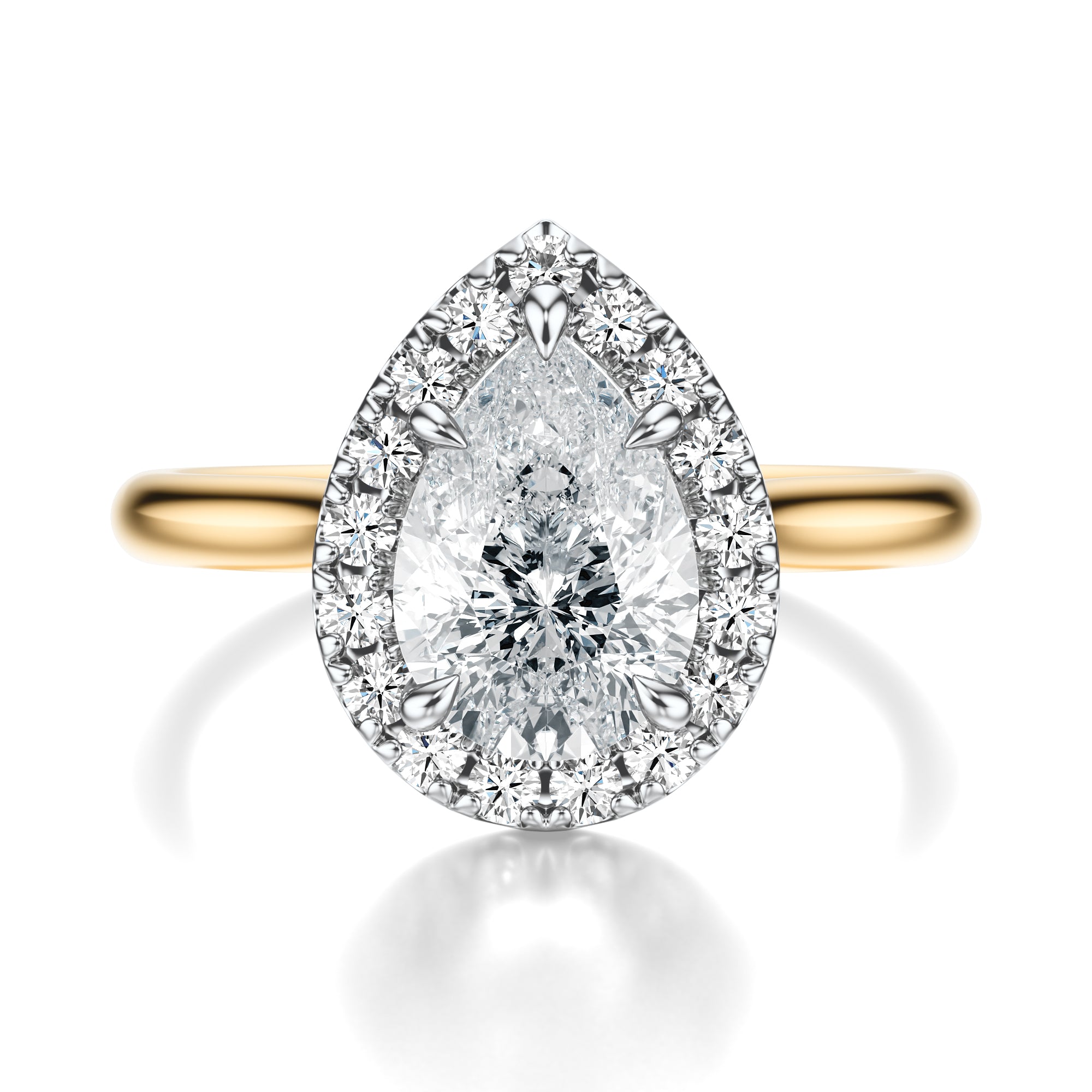 Signature Halo Pear Engagement Ring - Two-Tone Polished Band - Front View