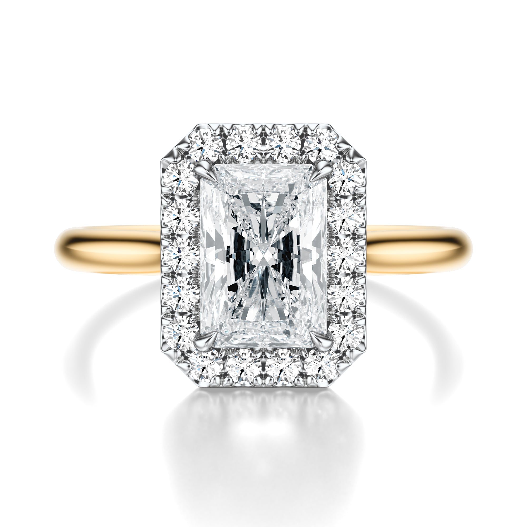 Signature Halo Radiant Engagement Ring - Two-Tone Polished Band - Front View
