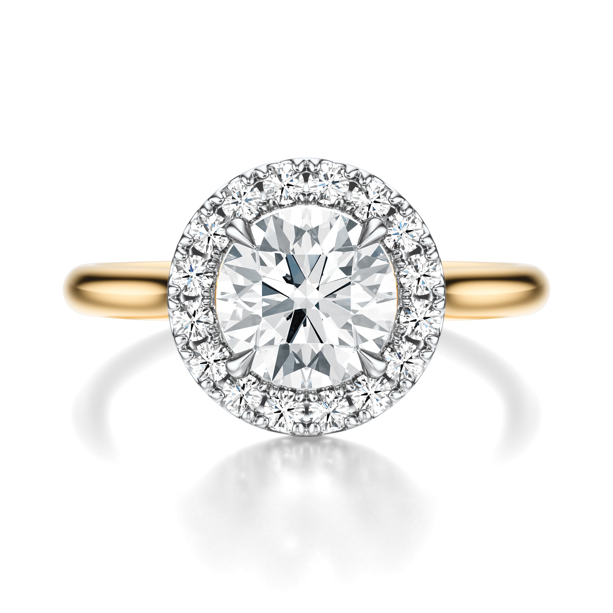 Signature Halo Round Engagement Ring - Two-Tone Polished Band - Front View
