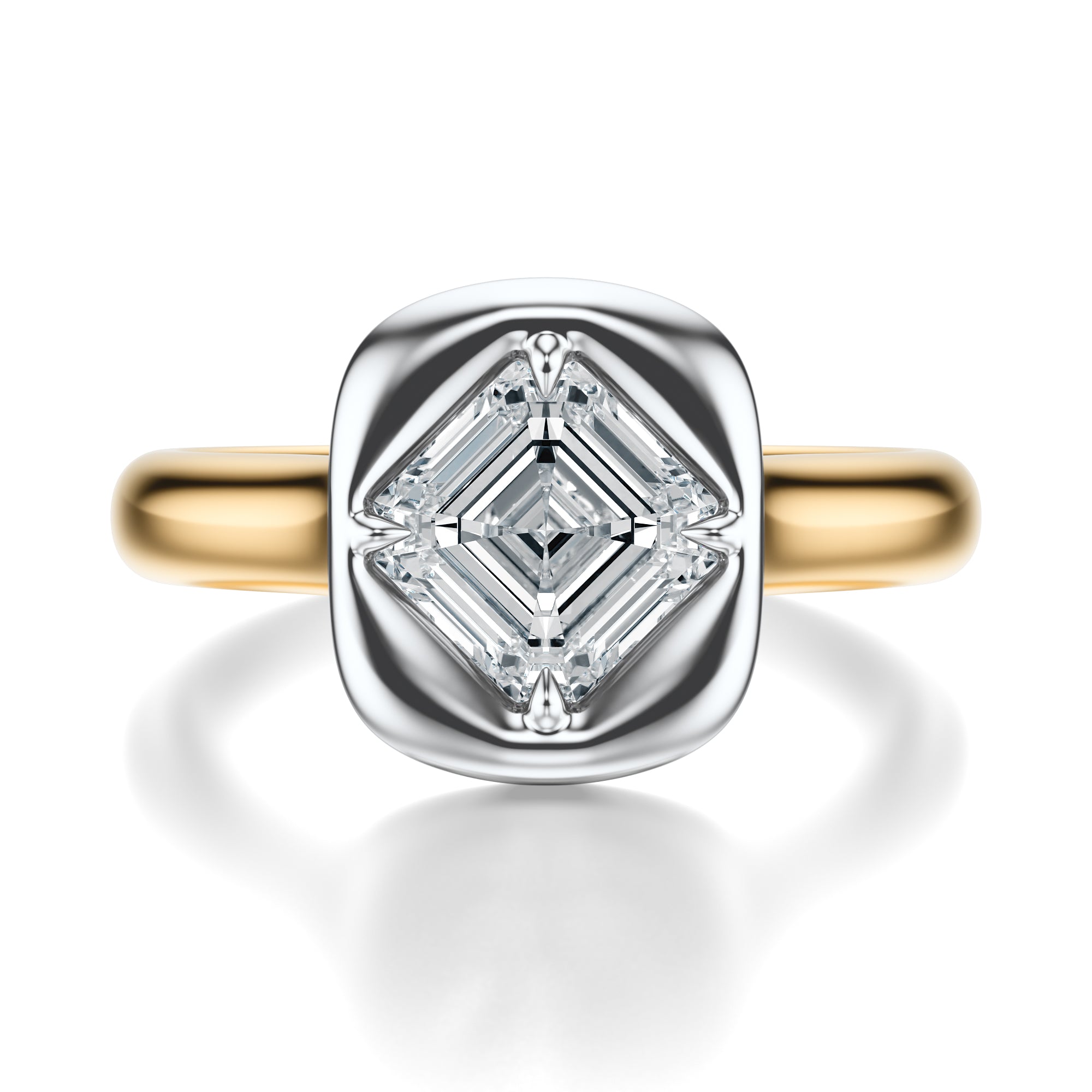 Signature Heirloom Bezel Asscher Engagement Ring - Two-Tone Polished Band - Front View