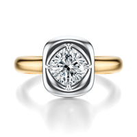 Signature Heirloom Bezel Cushion Engagement Ring - Two-Tone Polished Band - Front View