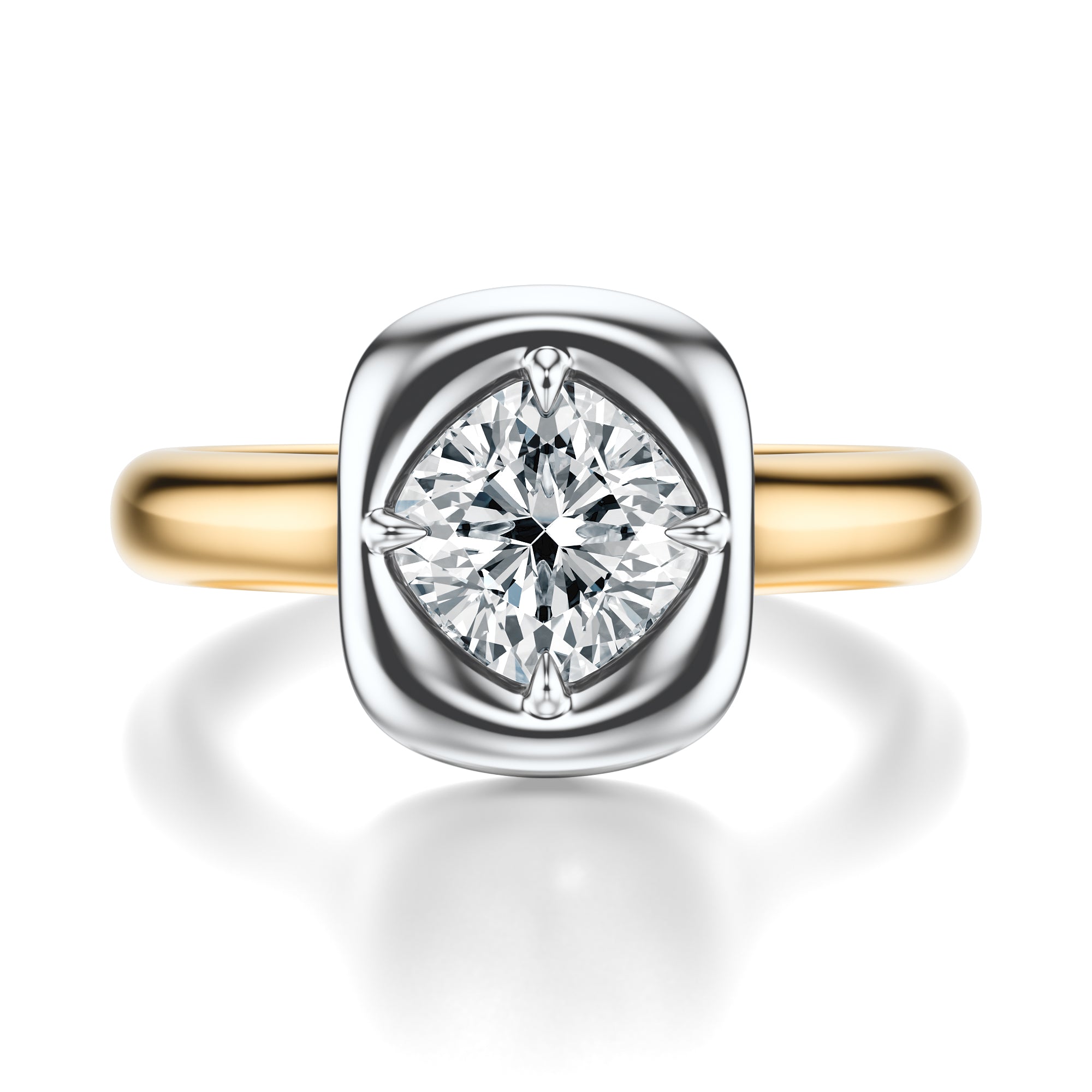 Signature Heirloom Bezel Cushion Engagement Ring - Two-Tone Polished Band - Front View