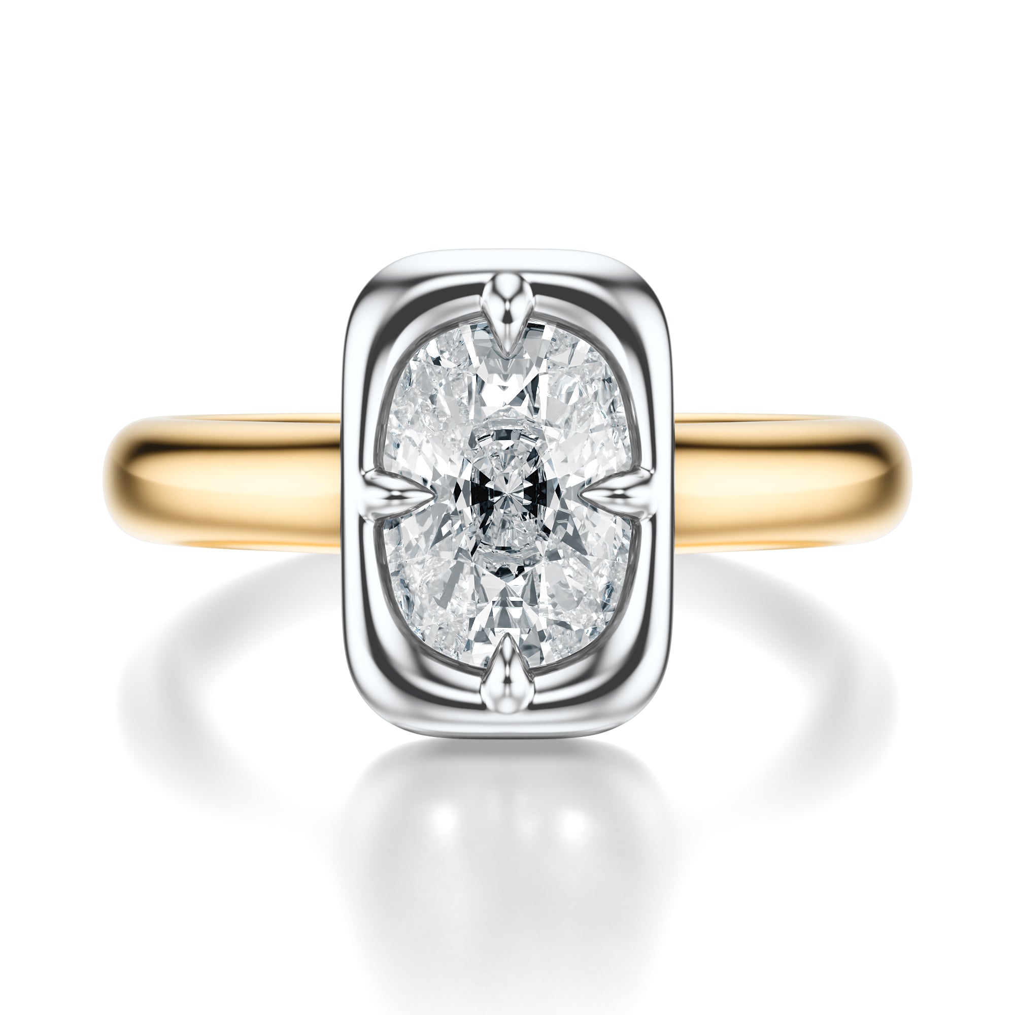 Signature Heirloom Bezel Elongated Cushion Engagement Ring - Two-Tone Polished Band - Front View