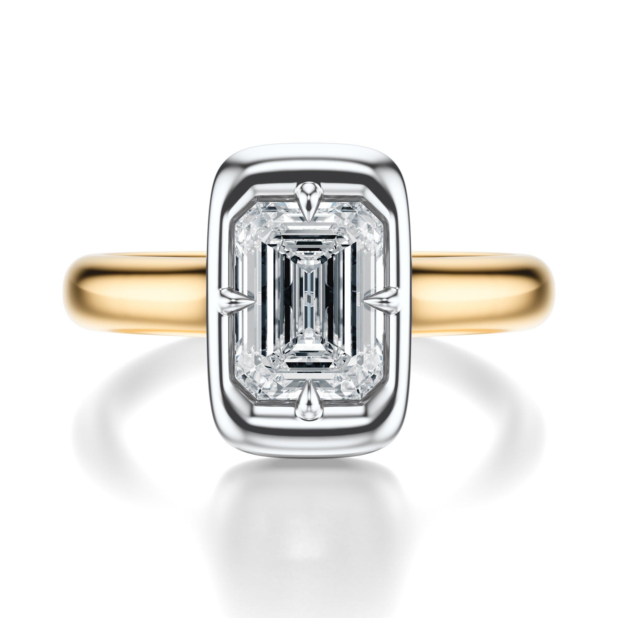 Signature Heirloom Bezel Emerald Engagement Ring - Two-Tone Polished Band - Front View