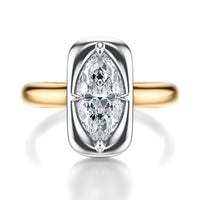 Signature Heirloom Bezel Marquise Engagement Ring - Two-Tone Polished Band - Front View