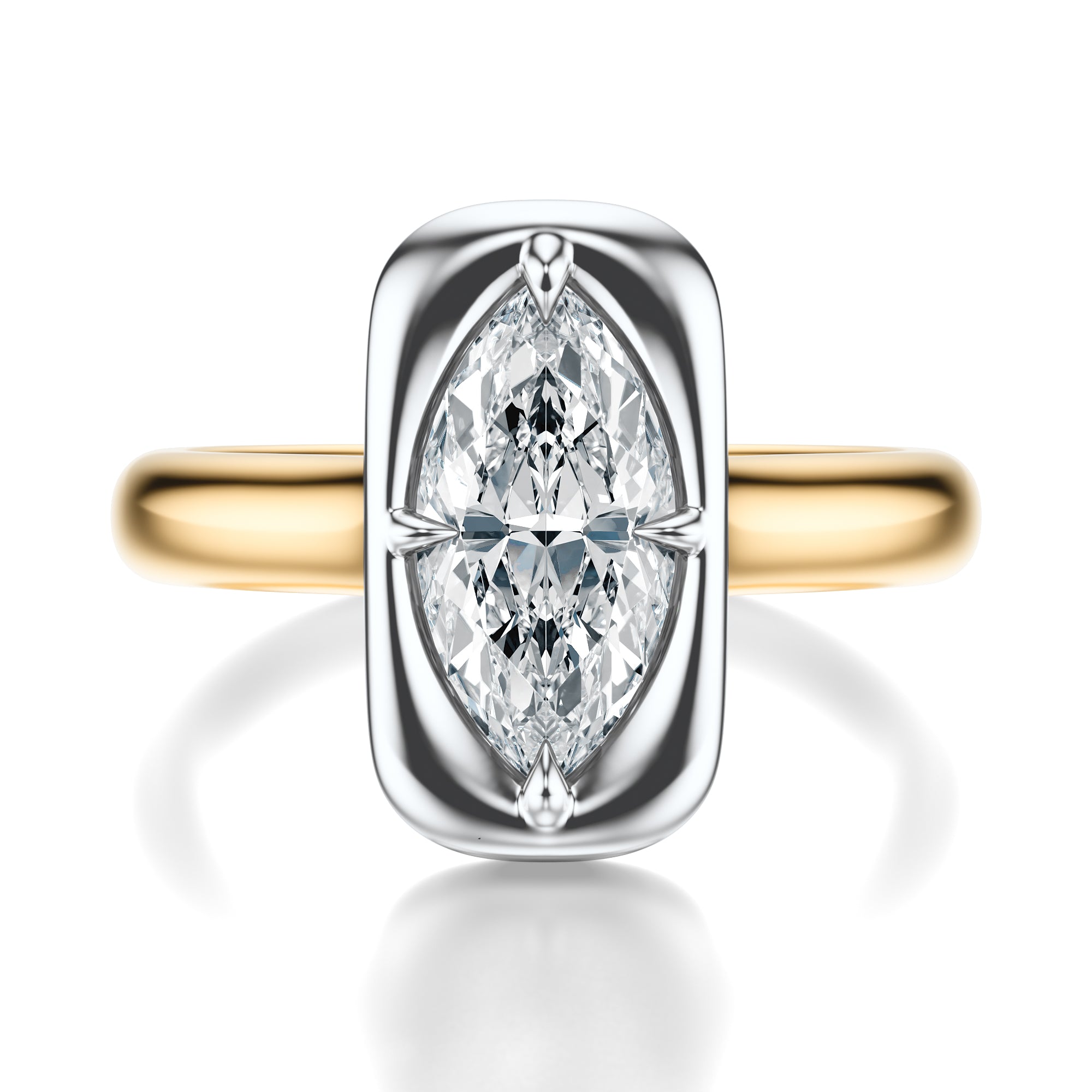 Signature Heirloom Bezel Marquise Engagement Ring - Two-Tone Polished Band - Front View