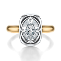 Signature Heirloom Bezel Oval Engagement Ring - Two-Tone Polished Band - Front View