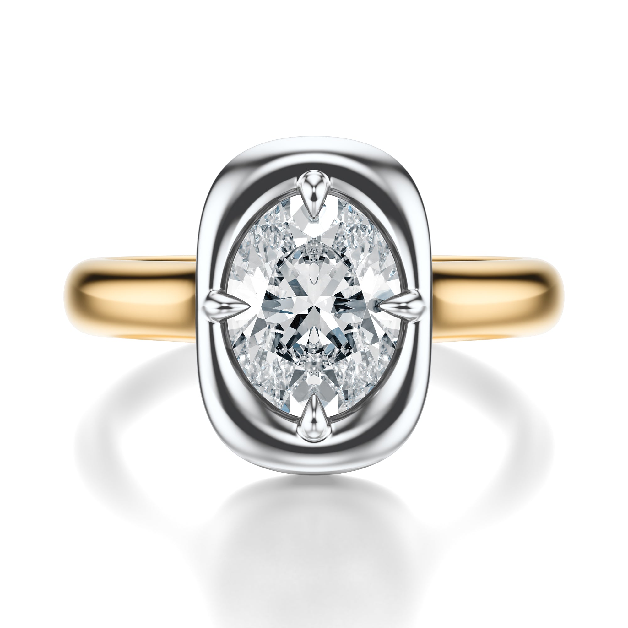 Signature Heirloom Bezel Oval Engagement Ring - Two-Tone Polished Band - Front View