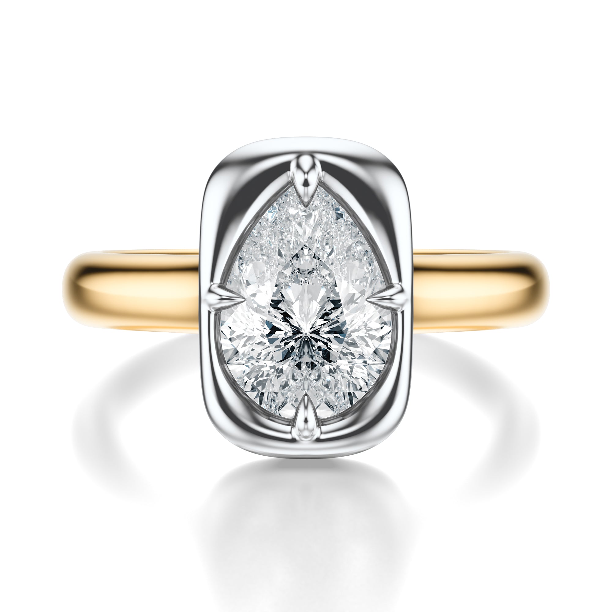 Signature Heirloom Bezel Pear Engagement Ring - Two-Tone Polished Band - Front View