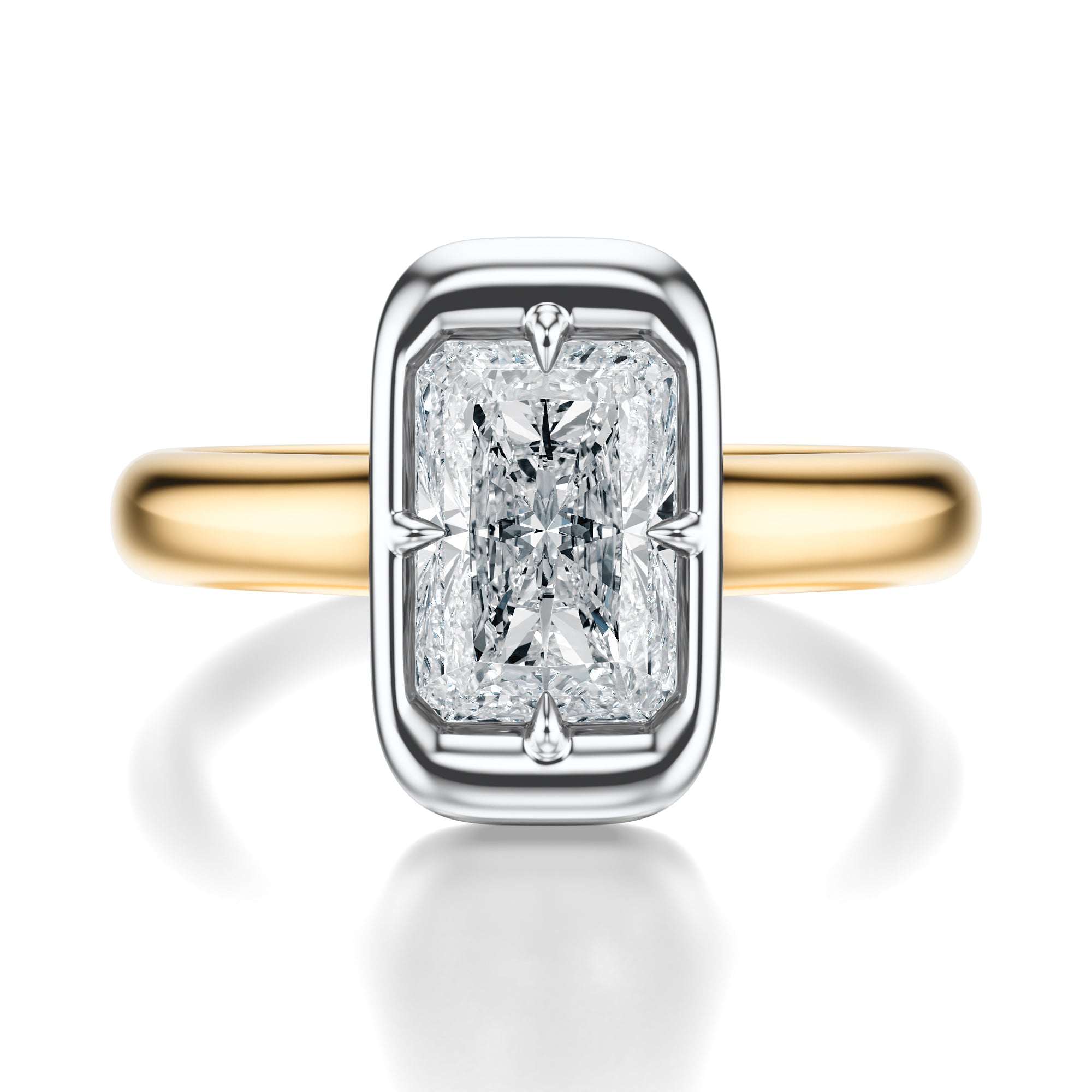 Signature Heirloom Bezel Radiant Engagement Ring - Two-Tone Polished Band - Front View