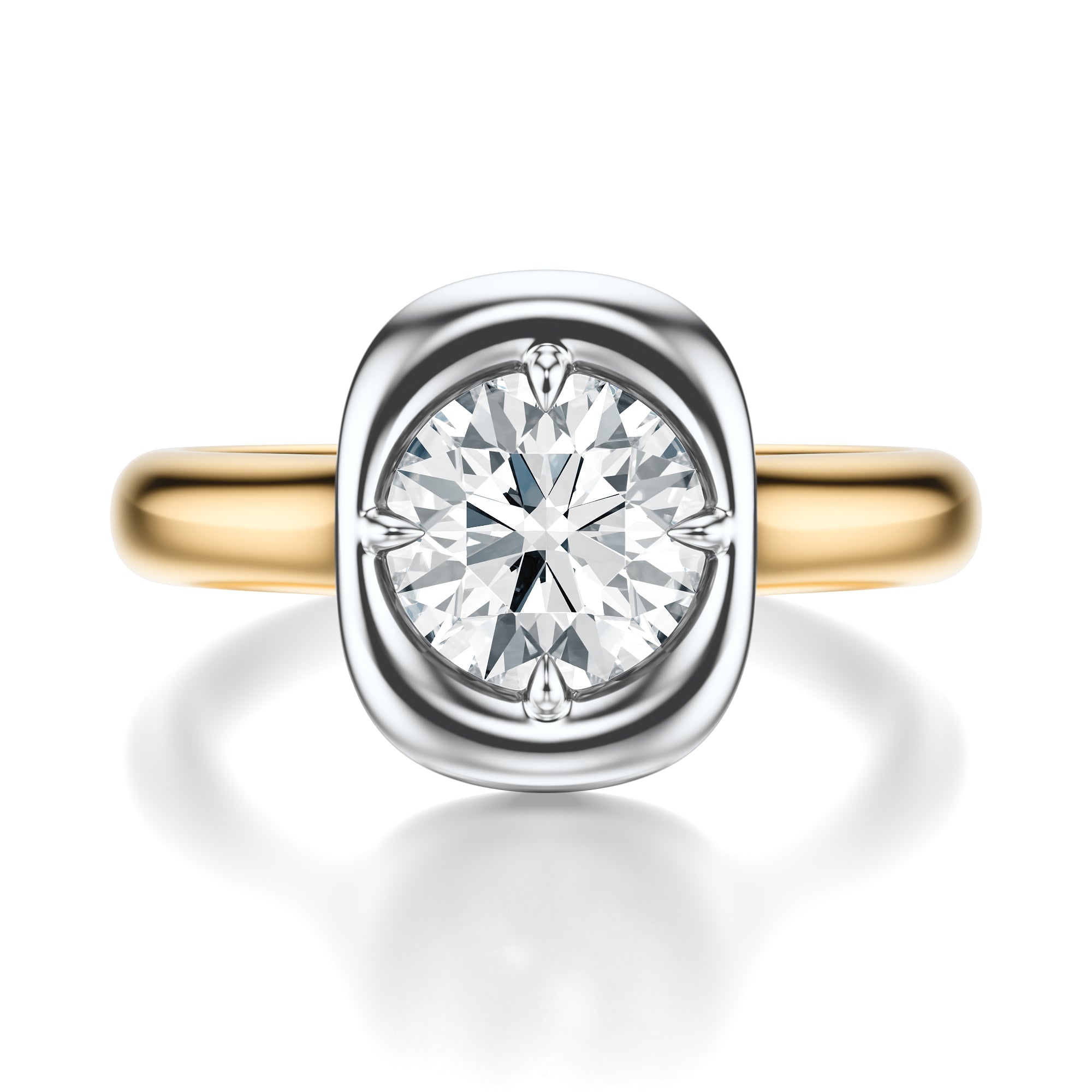 Signature Heirloom Bezel Round Engagement Ring - Two-Tone Polished Band - Front View