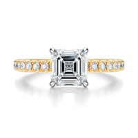 Signature Hidden Halo Asscher Engagement Ring - Two-Tone Pavé Band - Front View