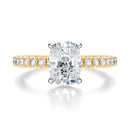 Signature Hidden Halo Elongated Cushion Engagement Ring - Two-Tone Pavé Band - Front View
