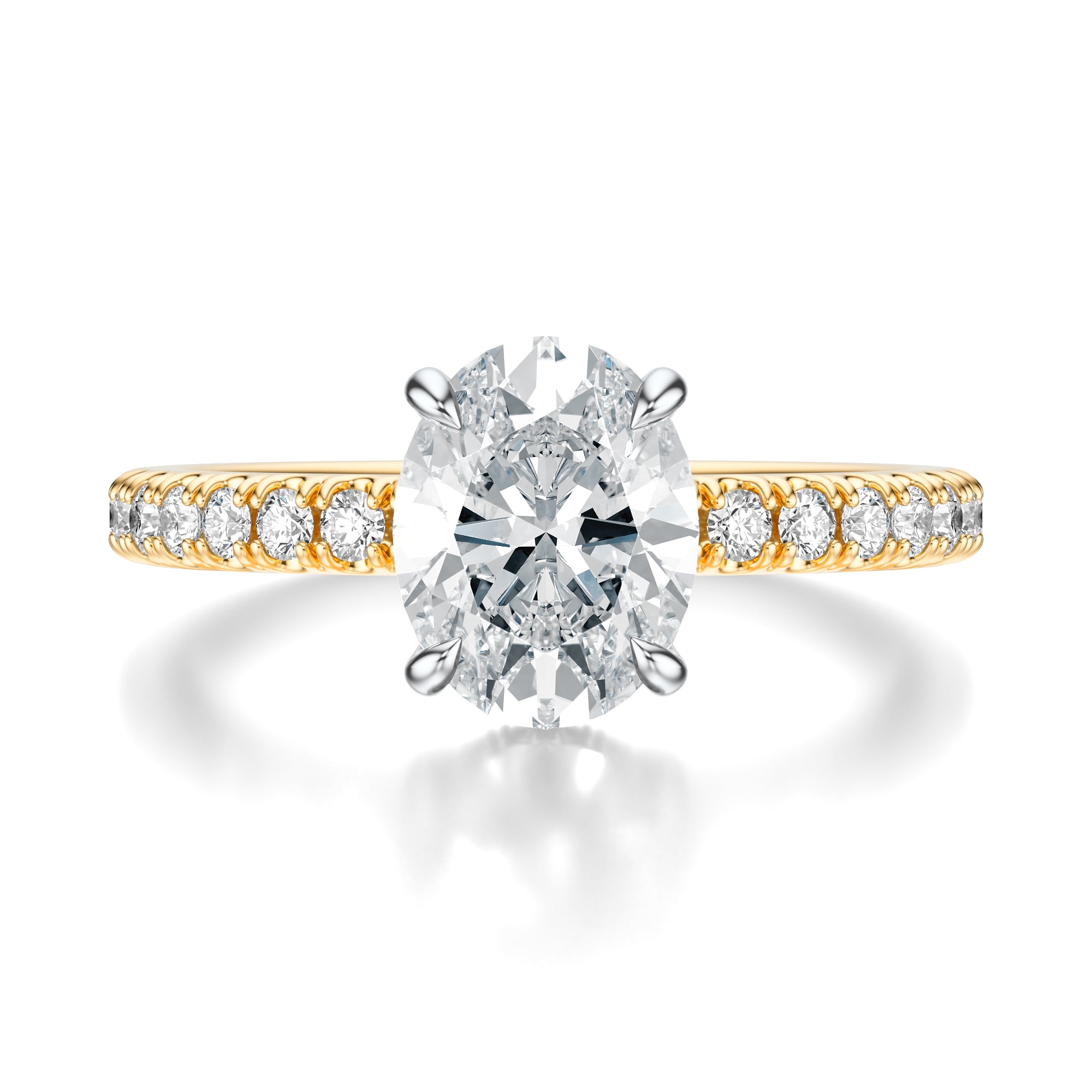 Signature Hidden Halo Oval Engagement Ring - Two-Tone Pavé Band - Front View