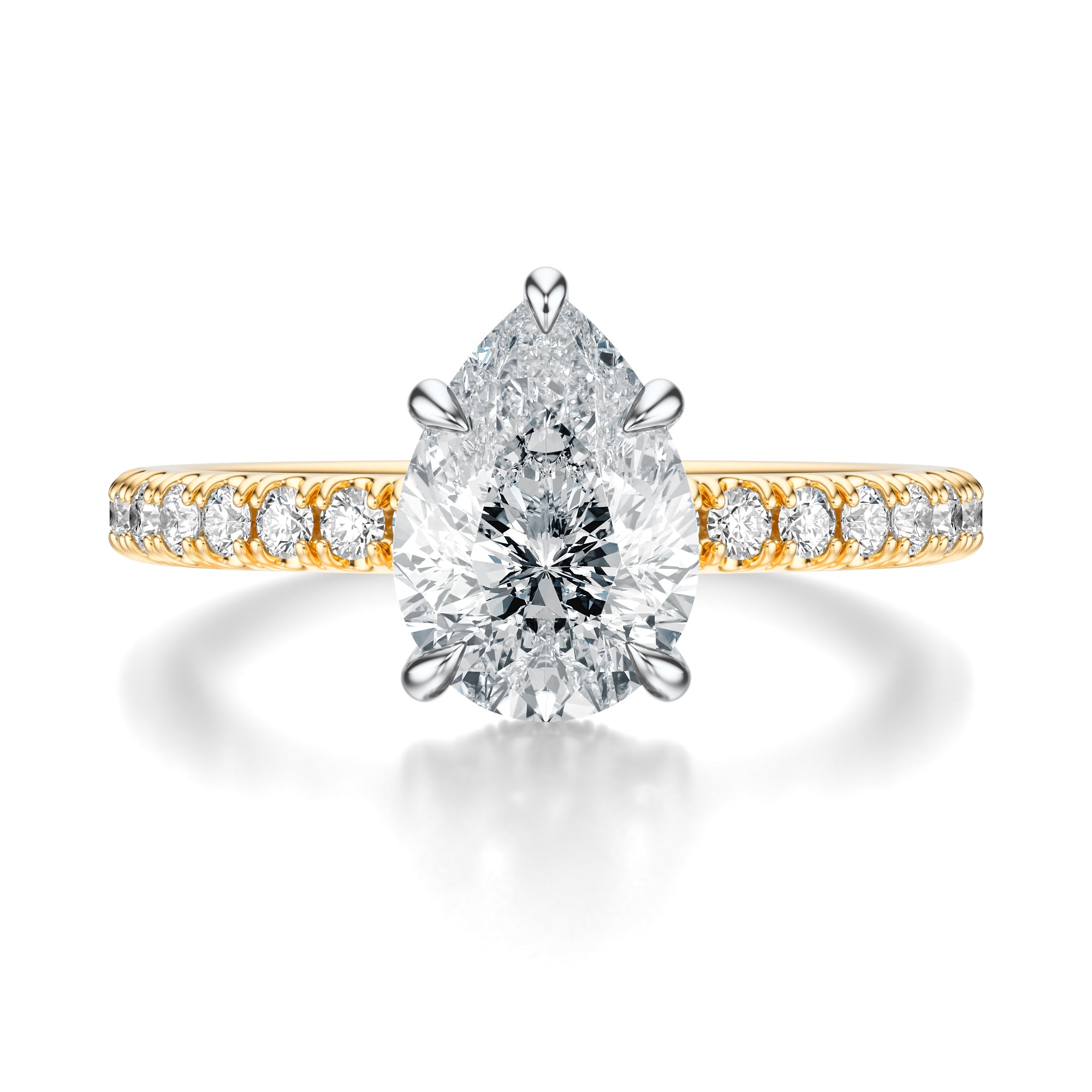 Signature Hidden Halo Pear Engagement Ring - Two-Tone Pavé Band - Front View