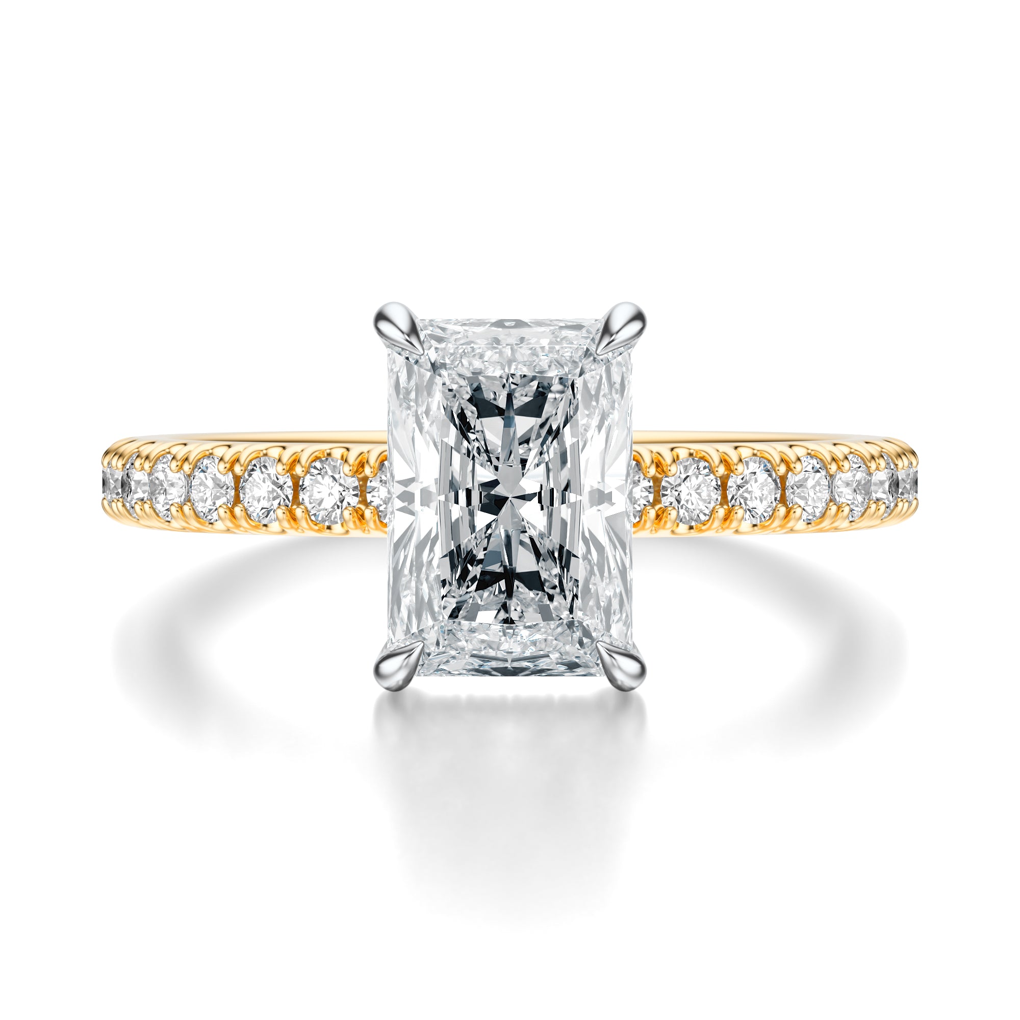 Signature Hidden Halo Radiant Engagement Ring - Two-Tone Pavé Band - Front View