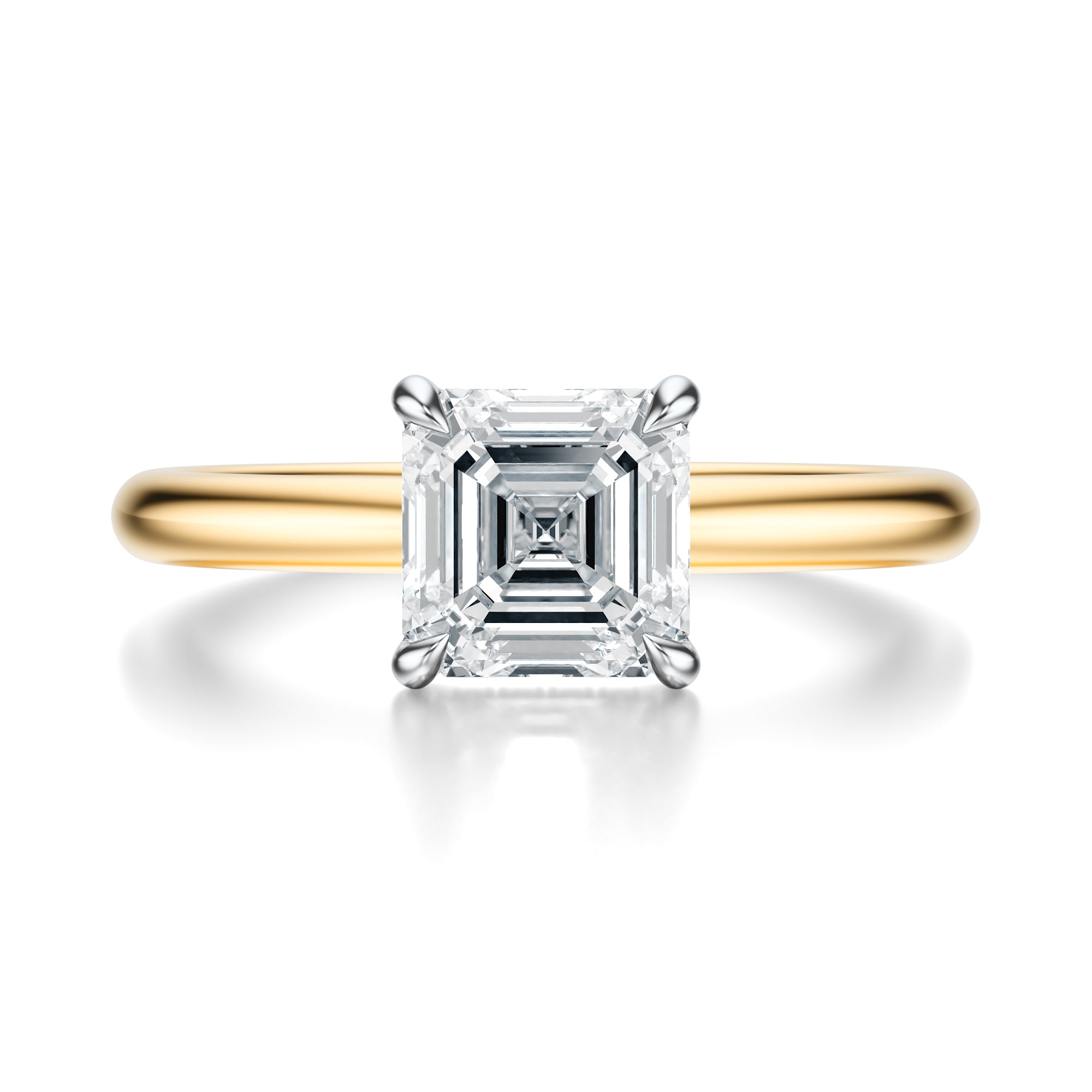 Signature Hidden Halo Asscher Engagement Ring - Two-Tone Polished Band - Front View