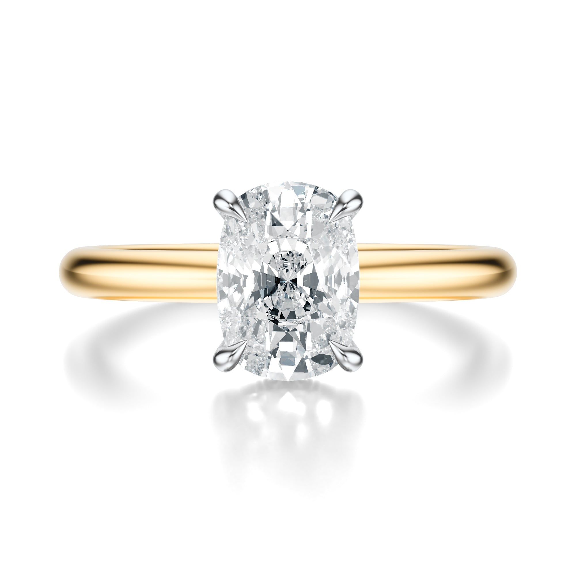 Signature Hidden Halo Elongated Cushion Engagement Ring - Two-Tone Polished Band - Front View
