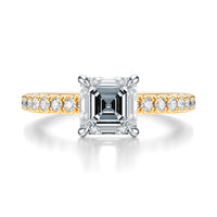 Signature Solitaire Asscher Engagement Ring - Two-Tone Pavé Band - Front View