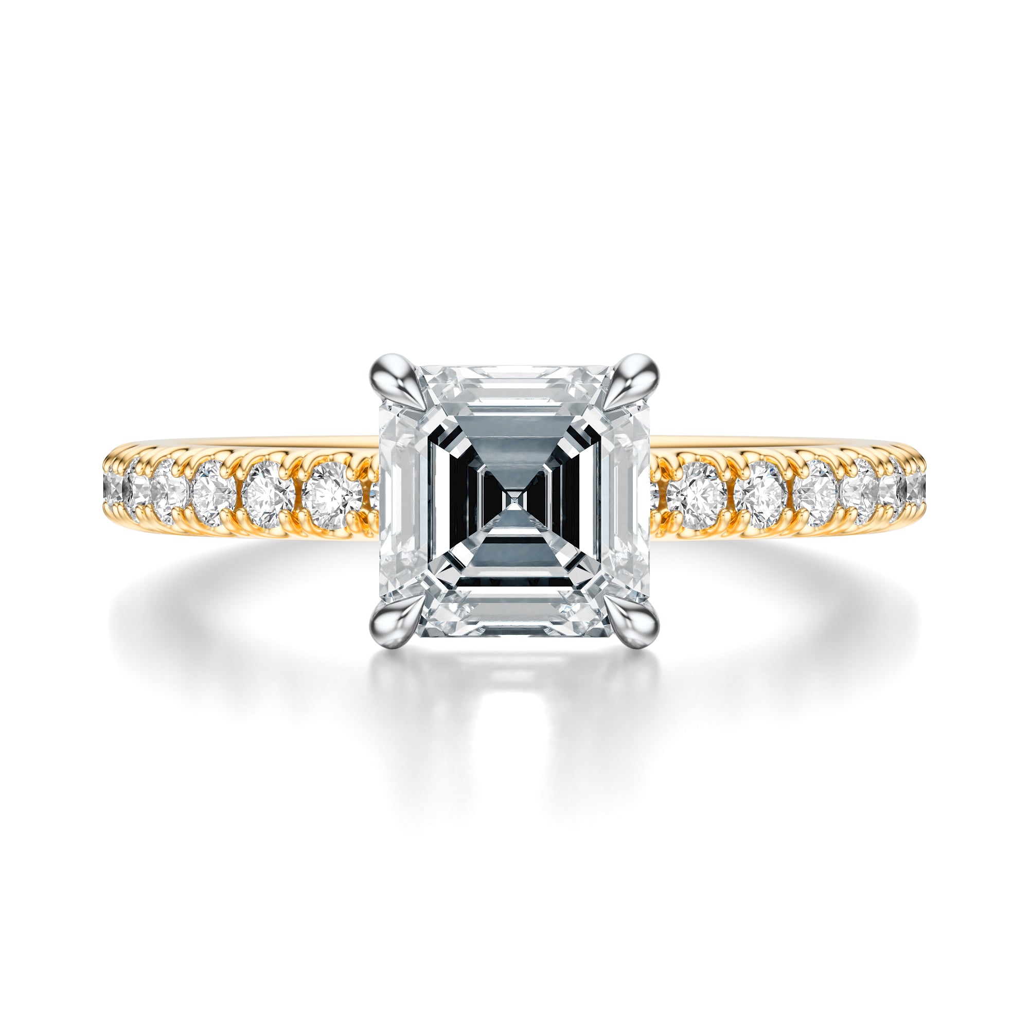Signature Solitaire Asscher Engagement Ring - Two-Tone Pavé Band - Front View