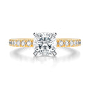 Signature Solitaire Cushion Engagement Ring - Two-Tone Pavé Band - Front View