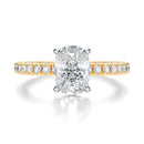 Signature Solitaire Elongated Cushion Engagement Ring - Two-Tone Pavé Band - Front View