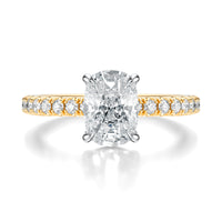 Signature Solitaire Elongated Cushion Engagement Ring - Two-Tone Pavé Band - Front View