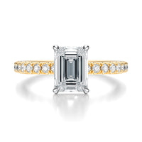 Signature Solitaire Emerald Engagement Ring - Two-Tone Pavé Band - Front View