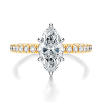 Signature Solitaire Marquise Engagement Ring - Two-Tone Pavé Band - Front View