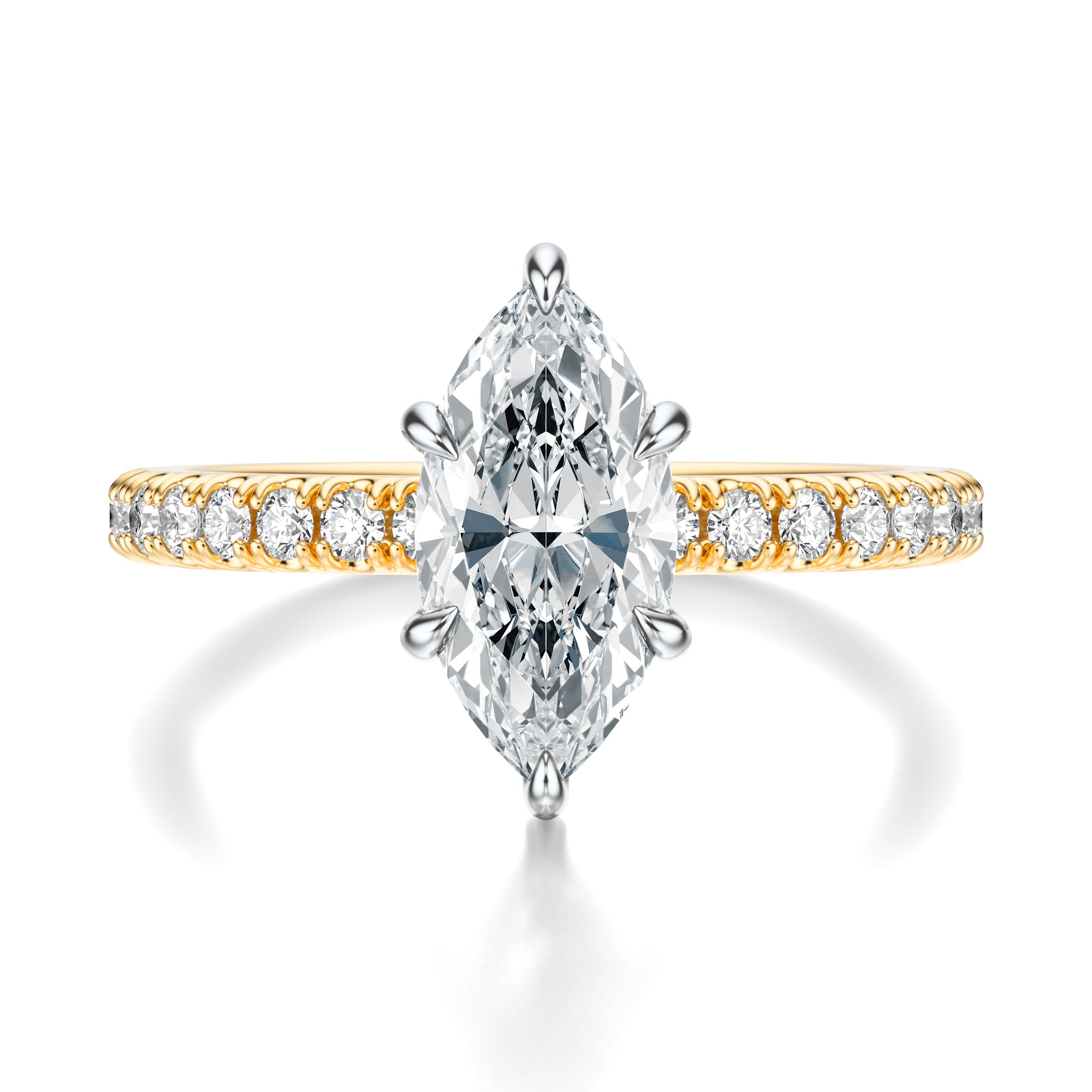 Signature Solitaire Marquise Engagement Ring - Two-Tone Pavé Band - Front View