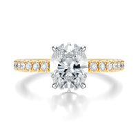 Signature Solitaire Oval Engagement Ring - Two-Tone Pavé Band - Front View