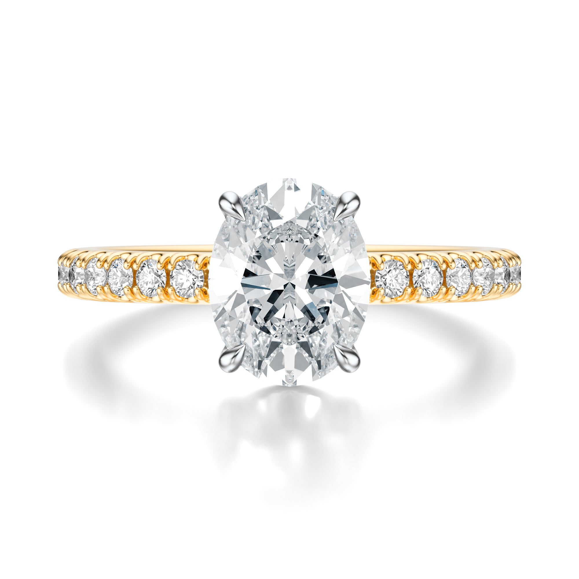 Signature Solitaire Oval Engagement Ring - Two-Tone Pavé Band - Front View