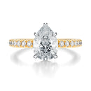 Signature Solitaire Pear Engagement Ring - Two-Tone Pavé Band - Front View