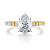 Signature Solitaire Pear Engagement Ring - Two-Tone Pavé Band - Front View