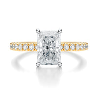 Signature Solitaire Radiant Engagement Ring - Two-Tone Pavé Band - Front View