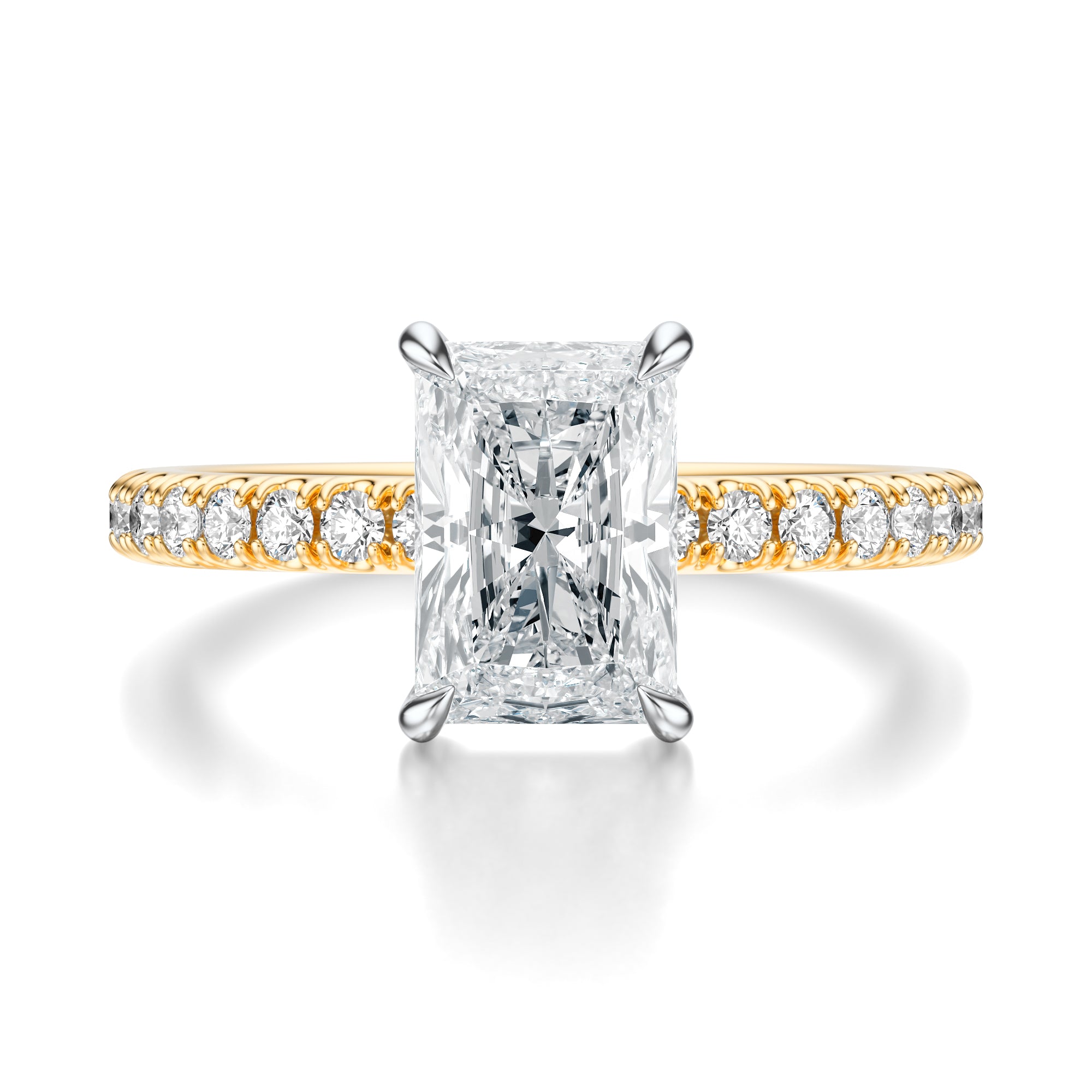 Signature Solitaire Radiant Engagement Ring - Two-Tone Pavé Band - Front View