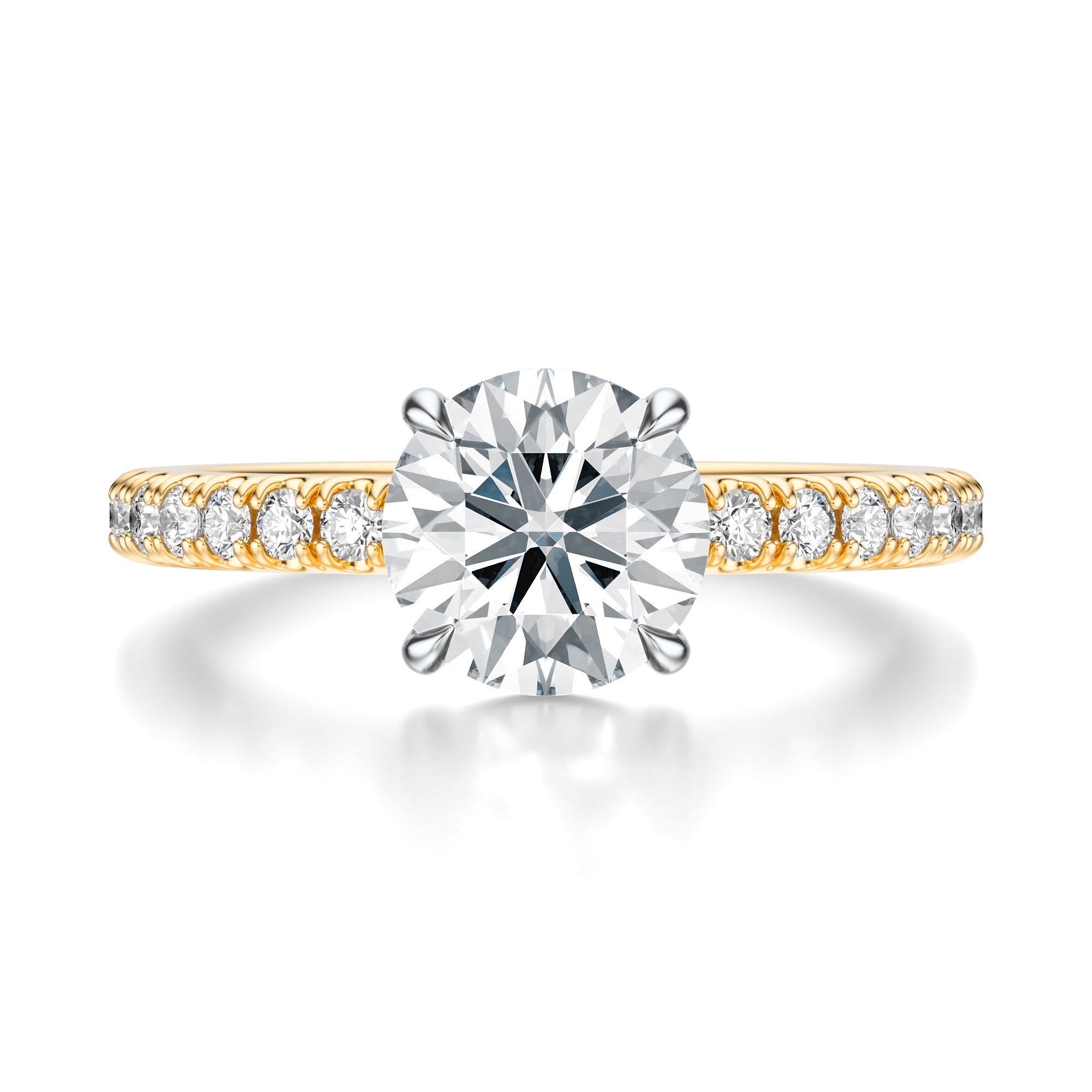 Signature Solitaire Round Engagement Ring - Two-Tone Pavé Band - Front View